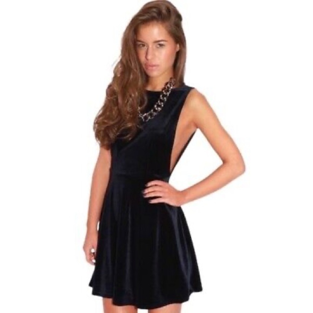 Sleeveless backless dark blue green velvet mini dress